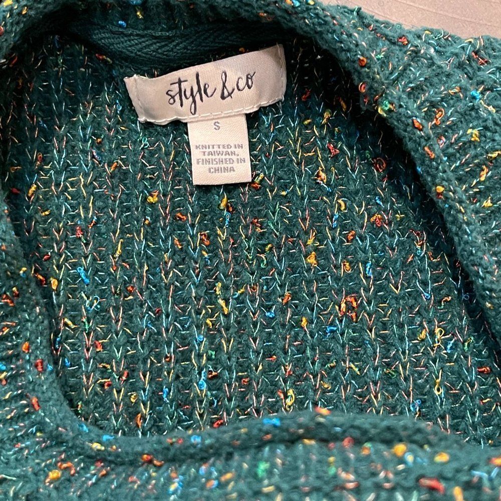 Style & Co. Ribbed Green Sweater W/Multi-Colors - Picture 7 of 7